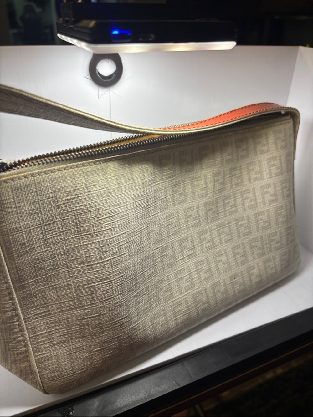 Fendi Beige Shoulder Bag with Orange Trim